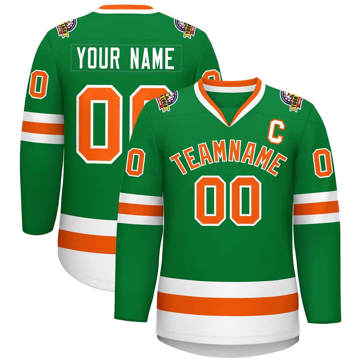Kelly Green Orange-White Classic Hockey Jersey