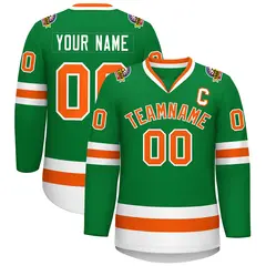 Kelly Green Orange-White Classic Hockey Jersey 1