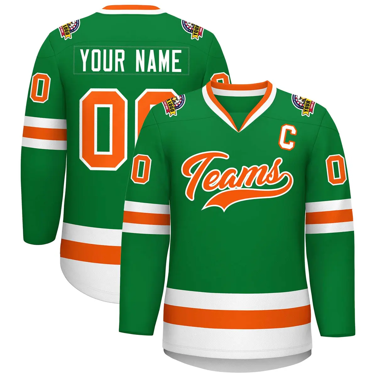 Kelly Green Orange-White Classic Hockey Jersey