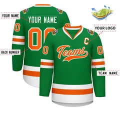 Kelly Green Orange-White Classic Hockey Jersey 2
