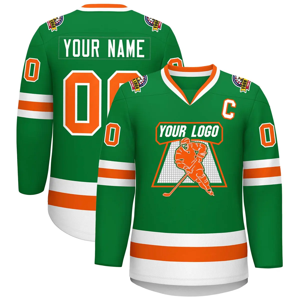 Kelly Green Orange-White Classic Hockey Jersey