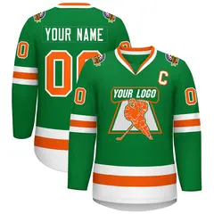 Kelly Green Orange-White Classic Hockey Jersey 1