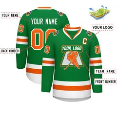 Kelly Green Orange-White Classic Hockey Jersey 2