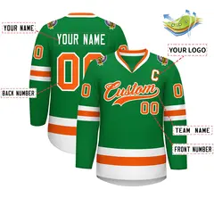 Kelly Green Orange-White Classic Hockey Jersey 2