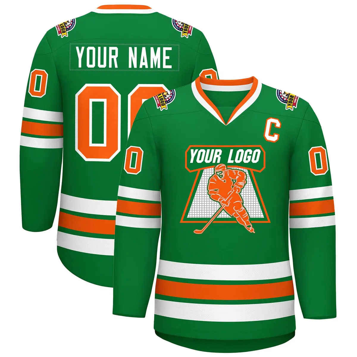 Kelly Green Orange-White Classic Hockey Jersey