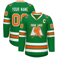 Kelly Green Orange-White Classic Hockey Jersey 1