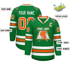 Kelly Green Orange-White Classic Hockey Jersey 2