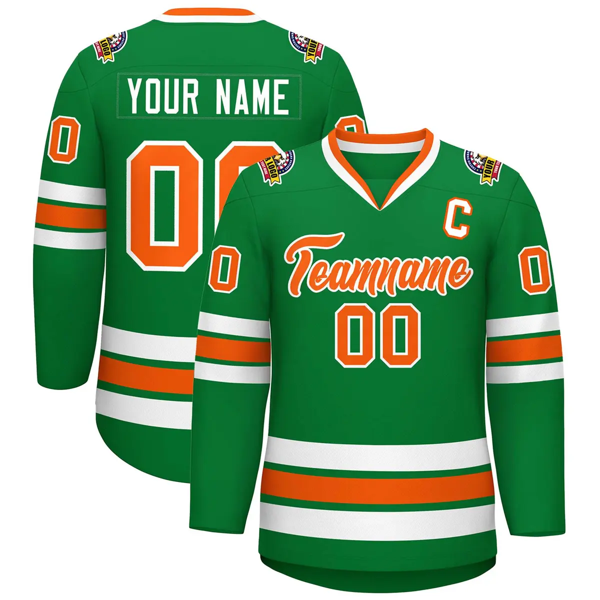 Kelly Green Orange-White Classic Hockey Jersey