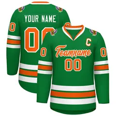 Kelly Green Orange-White Classic Hockey Jersey 1