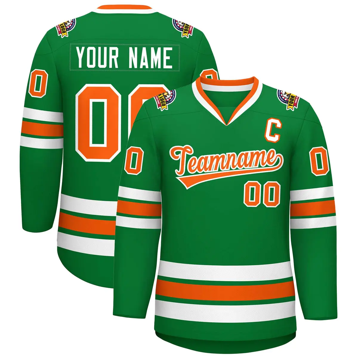 Kelly Green Orange-White Classic Hockey Jersey