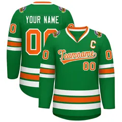 Kelly Green Orange-White Classic Hockey Jersey 1