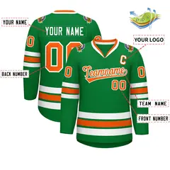 Kelly Green Orange-White Classic Hockey Jersey 2