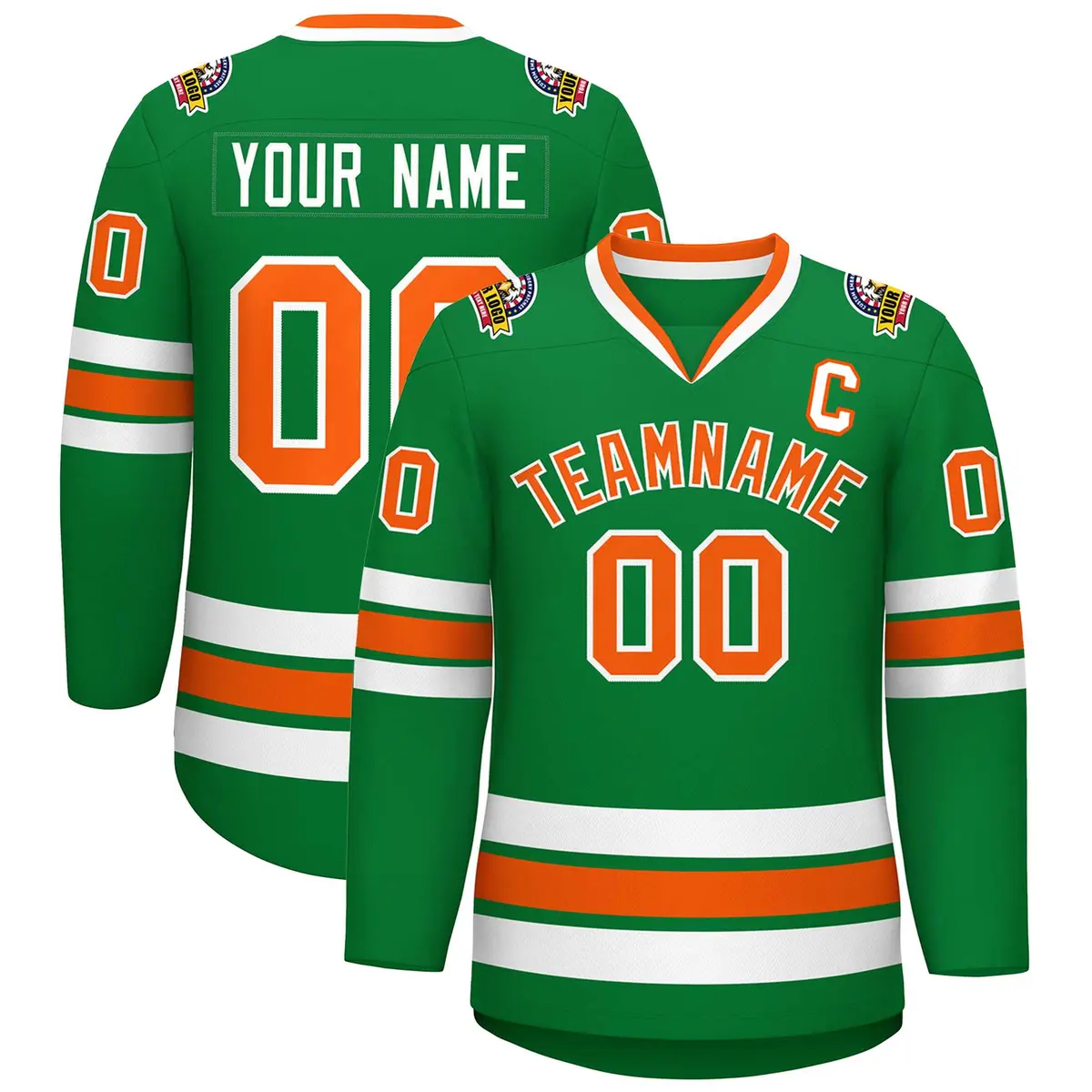 Kelly Green Orange-White Classic Hockey Jersey