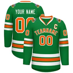 Kelly Green Orange-White Classic Hockey Jersey 1