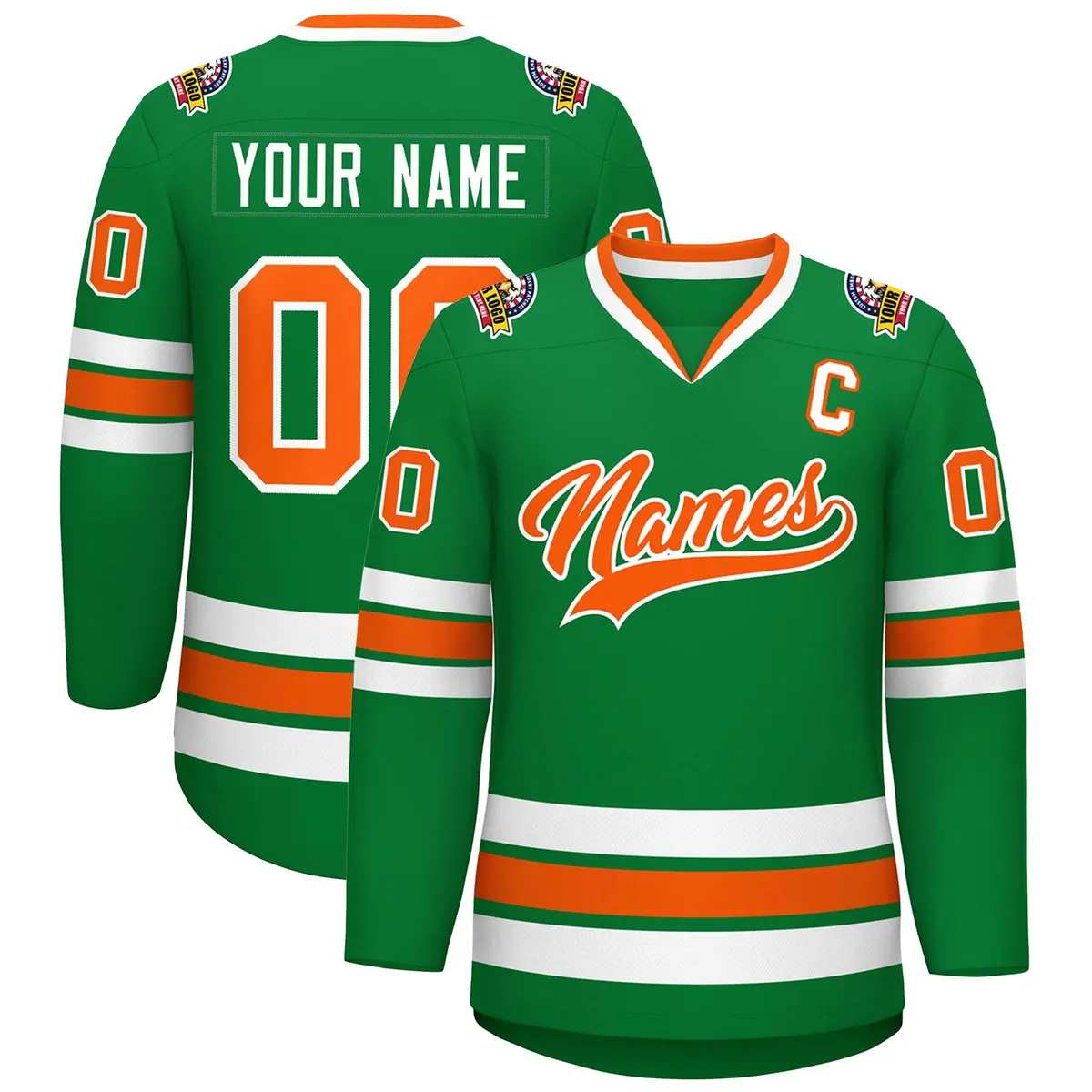 Kelly Green Orange-White Classic Hockey Jersey