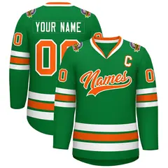 Kelly Green Orange-White Classic Hockey Jersey 1