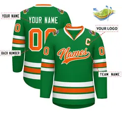 Kelly Green Orange-White Classic Hockey Jersey 2