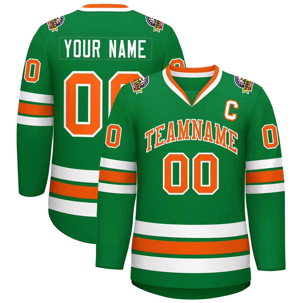 Kelly Green Orange-White Classic Hockey Jersey