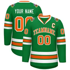 Kelly Green Orange-White Classic Hockey Jersey 1