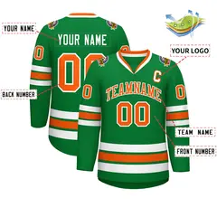 Kelly Green Orange-White Classic Hockey Jersey 2