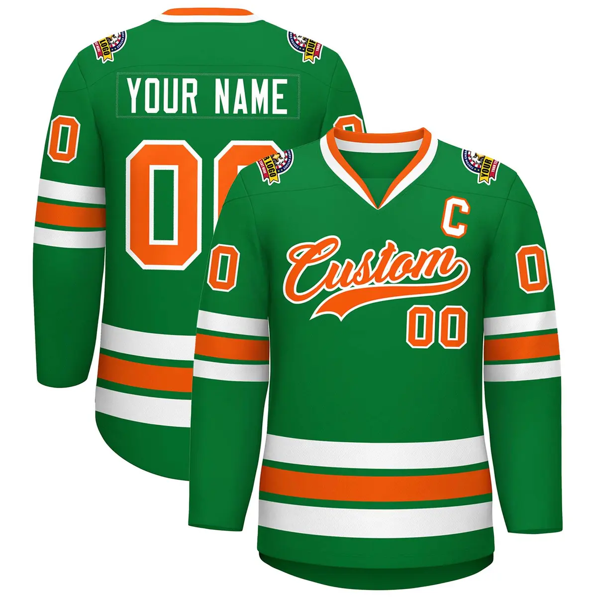 Kelly Green Orange-White Classic Hockey Jersey