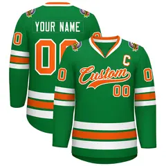 Kelly Green Orange-White Classic Hockey Jersey 1