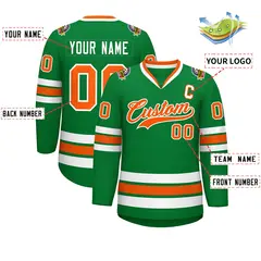 Kelly Green Orange-White Classic Hockey Jersey 2