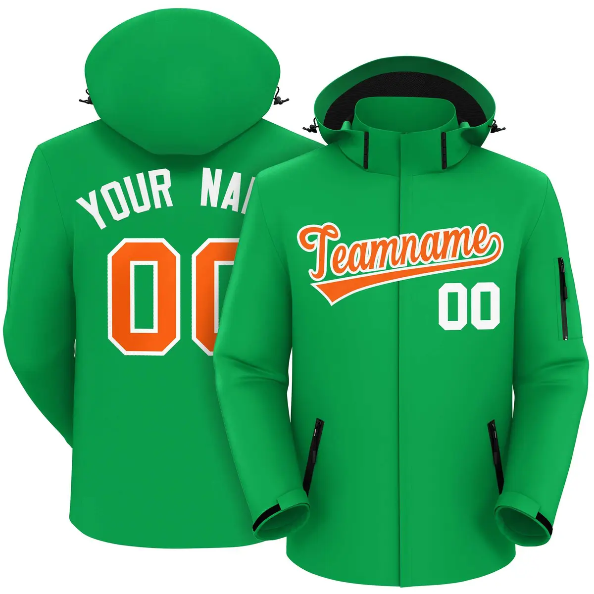 Kelly Green Orange-White Classic Style Waterproof Jacket