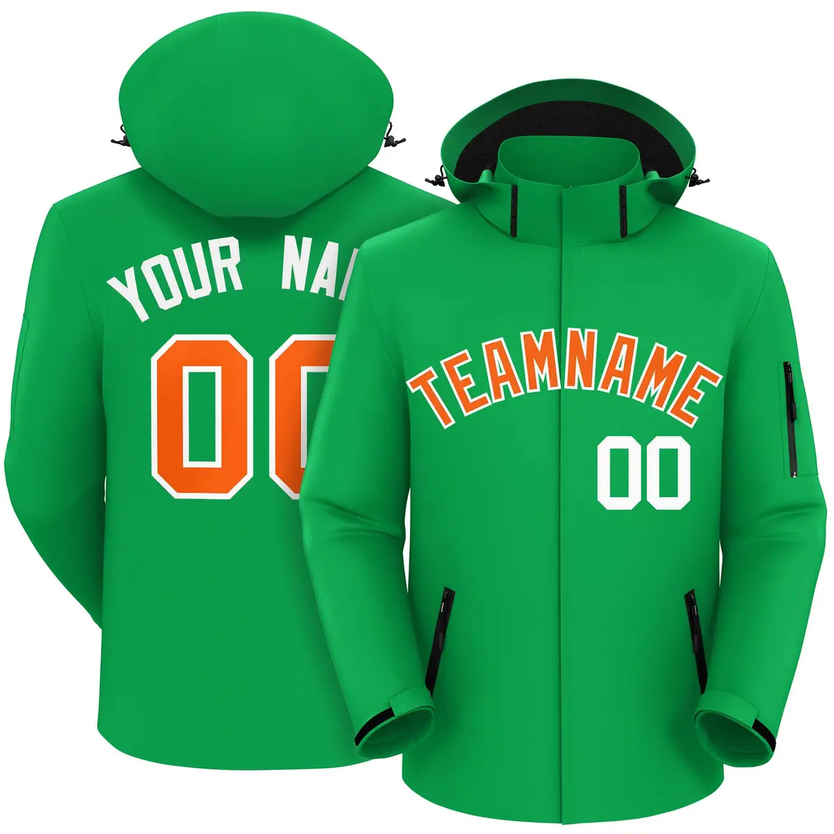 Kelly Green Orange-White Classic Style Waterproof Jacket