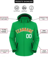 Kelly Green Orange-White Classic Style Waterproof Jacket 2
