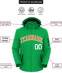 Kelly Green Orange-White Classic Style Waterproof Jacket 2