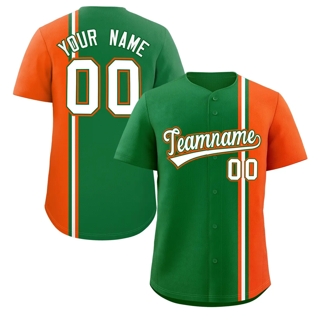 Kelly Green Orange White Color Block Baseball Jersey