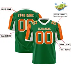 Kelly Green Orange-White Color Block Raglan Sleeves Football Jersey 2