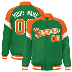 Kelly Green Orange-White Color Block Varsity Letterman Jacket 1