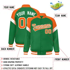 Kelly Green Orange-White Color Block Varsity Letterman Jacket 2