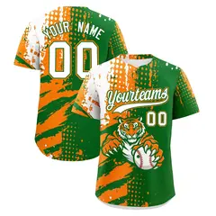 Kelly Green Orange White Full-Snap Tiger Graffiti Baseball Jersey 1