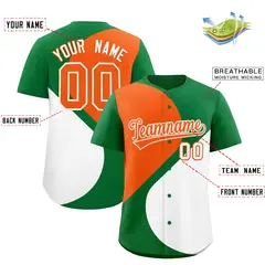 Kelly Green Orange-White Half Heart Color Block Baseball Jersey 2