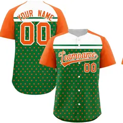 Kelly Green Orange-White Raglan Star Print Baseball Jersey 1