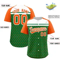 Kelly Green Orange-White Raglan Star Print Baseball Jersey 2