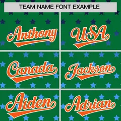 Kelly Green Orange-White Raglan Star Print Baseball Jersey 3