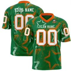 Kelly Green Orange-White Star Graffiti Football Jersey 1