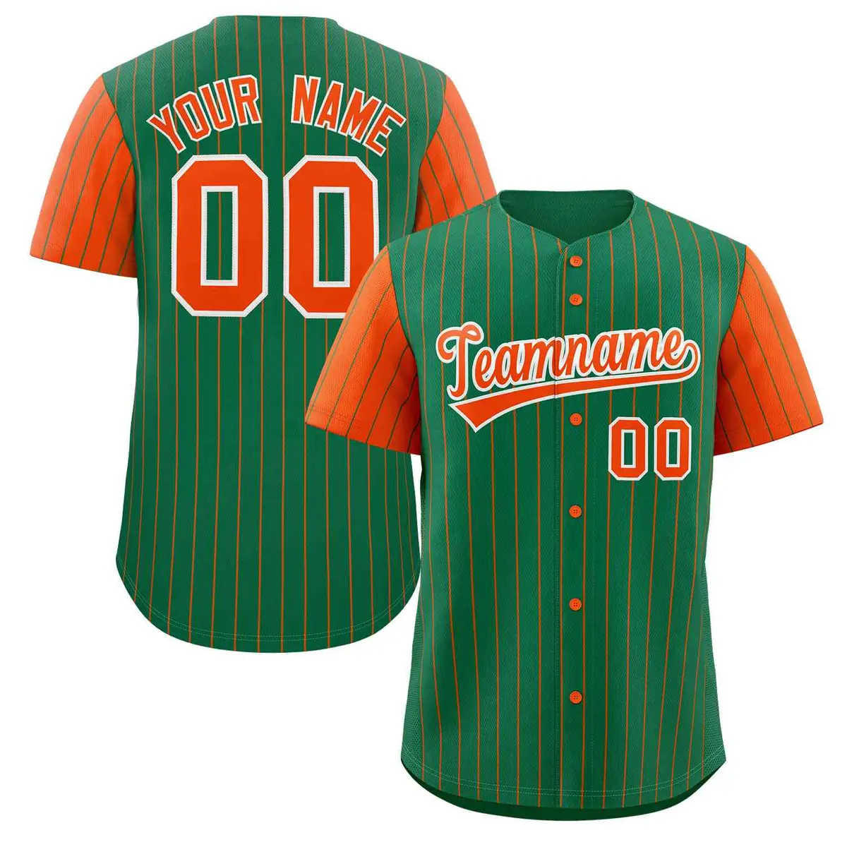 Kelly Green Orange-White Stripe Raglan Baseball Jersey