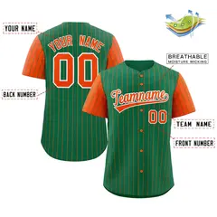 Kelly Green Orange-White Stripe Raglan Baseball Jersey 2