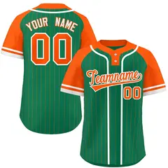 Kelly Green Orange-White Stripe Raglan Two-Button Softball Jersey 1