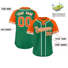 Kelly Green Orange-White Stripe Raglan Two-Button Softball Jersey 2