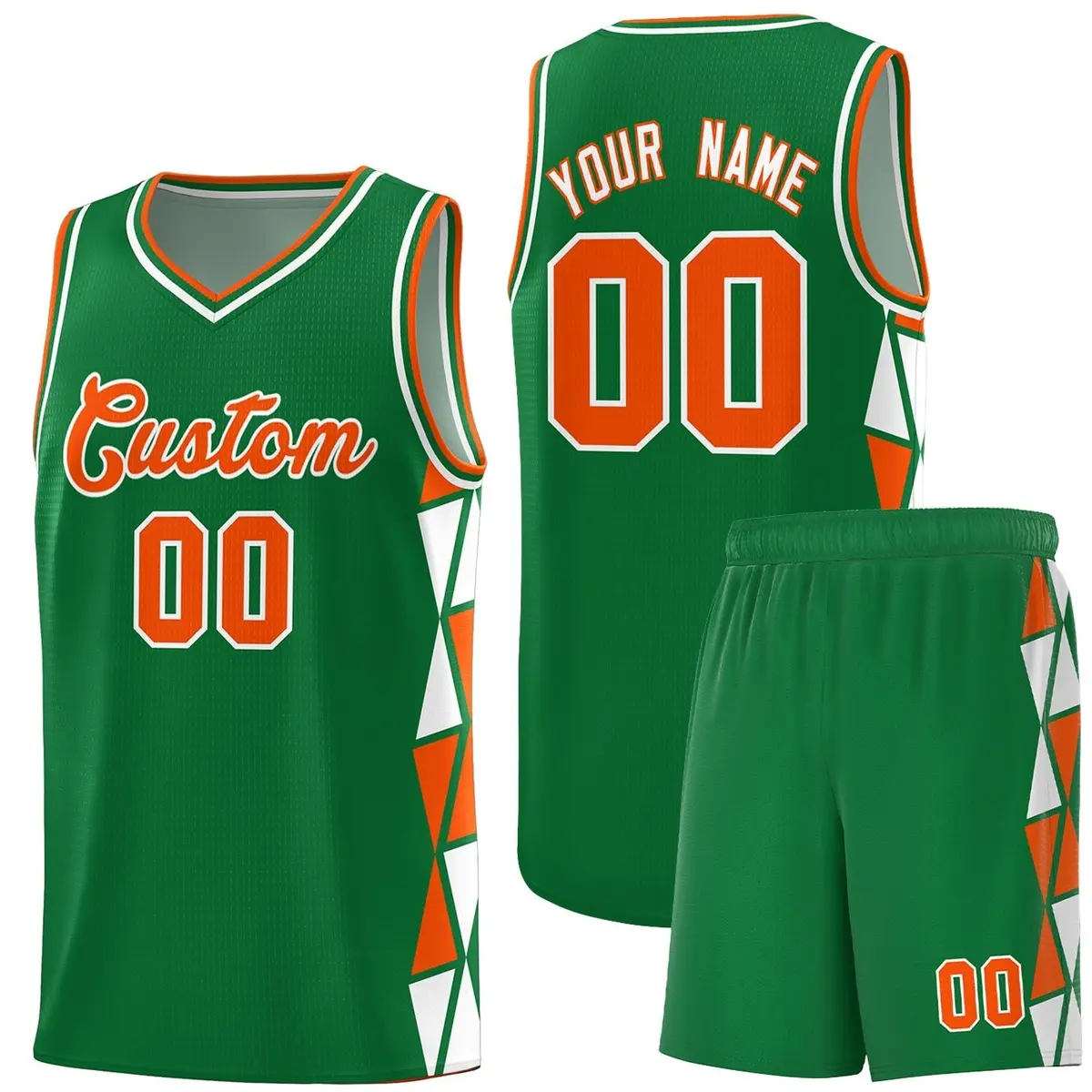 Kelly Green Orange-White Triangle Splicing Basketball Jersey