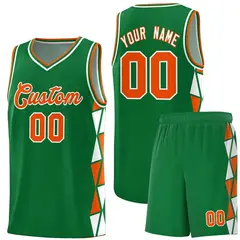 Kelly Green Orange-White Triangle Splicing Basketball Jersey 1