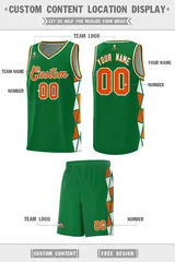Kelly Green Orange-White Triangle Splicing Basketball Jersey 2