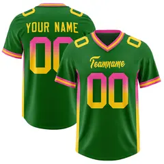 Kelly Green Pink and Gold Gradient Sides Football Jersey