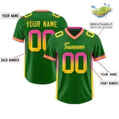 Kelly Green Pink and Gold Gradient Sides Football Jersey 2